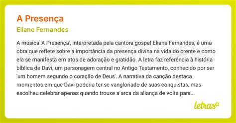 eliane fernandes presença|A PRESENÇA (SIGNIFICADO) .